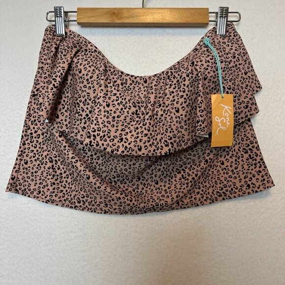 Leopard Print Ruffle Swim Skirt L 12-14 Kona Sol Nylon/Spandex Neutral - Picture 8 of 14
